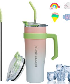 Euakee thermobecher 40oz Heiß Kalter Getränke Vakuumnicher Strohhalm Henkel 304 Doppelwandig Edelstahl BPA Free