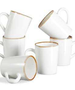 ONEMORE 6 Porzellan Kaffeetasse Set für Cappuccino und Kakao - Cremeweiß 355 ml