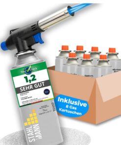 STAHLMANN Gasbrenner mit Piezozündung für Küchenprofessionelle - max. 1300°C Temperatur - 8x227g Gaskartuschen - Bunsenb
