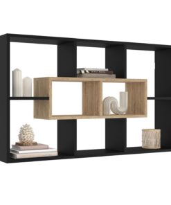 IDMarket Colette Wandregal mit 8 Fächern Schwarz Holzeffekt