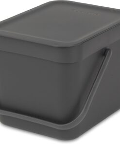 Brabantia Sort & Go 6L Grauer Abfalleimer - Platzsparender Biomüllbehälter mit Cradle to Cradle Zertifizierung