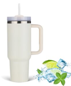 JFABL Doppelwandiger Edelstahl Vakuum Thermobecher 40 oz Creme für Heiß und Kalter Getränke mit Strohhalm und Deckel