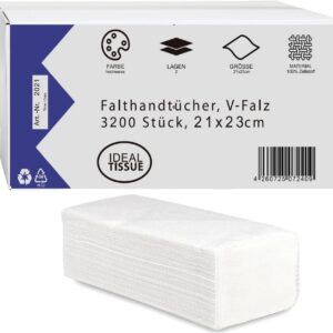 LUCY Hygiene IDEAL TISSUE V-Falz Papierhandtücher - sehr saugstark, reißfest & weich | 2-lagig, 3200 Blatt | 100% Zellst