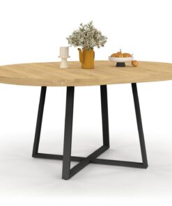 IDMarket - Ausziehbarer runder Esstisch für 4-8 Personen, Holz und Schwarz, 120 - 160 cm