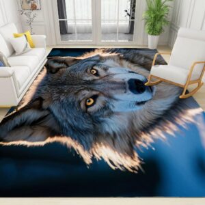 Maschinenwaschbarer Kaschmirimitat Teppich Wohnzimmer 120x160 cm, Wolf Tier 3D Design, Komfort und Rutschfufftasch Mous