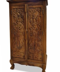 Kinaree Braun Massivholz Schrank I aus Teak - Perfekt für Wohn- und Schlafbereiche | Handgeschnitztes Unikat mit kunstvo