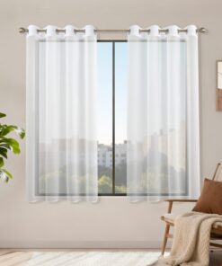 Blindensiegel Voile Gardinen 2er Set H 145x140.cm Weiss Transparent Schlafzimmer Vorhängemöglichkeit Wohnküche