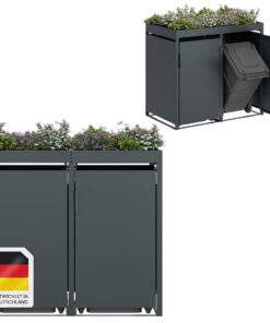 STEELSØN Anthrazit Mülltonnenbox 2er 240L mit Pflanzendach - Robust für professionelle Pflege - Gerätebox 125x80x134 cm