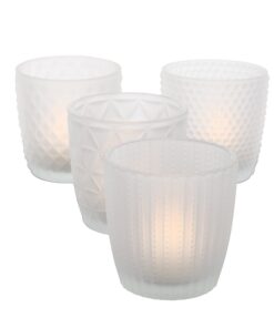 Seaside No.64 Windlicht-Set aus Glas - Retro Kristall Ornamente für Romantisches Ambiente - 4-teiliges Weisses Kerzenstä
