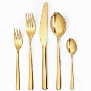 LAZAHOME Edelstahl Besteck Set 12 Personen，Spülmaschinenfest，Hochwertiges GoldenesEssbesteck Set