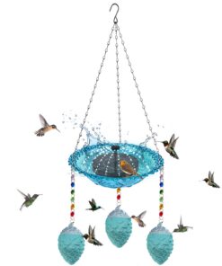 Kolibri Futterspender 2 in 1 für kleine Vögel - Hängende Solar Brunnen | Kolibri Badebrunnen mit Futter für draußen - 3
