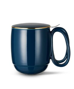 ZENS 480ml Teetasse mit Deckel und Sieb Marineblau Porzellan Goldbesatz