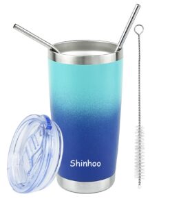 Shinhoo Thermobecher mit Strohhalm und Deckel 600ML, 20oz Isolierbecher, für Outdoor Aktivitäten, hält 4h heiß und 10h k