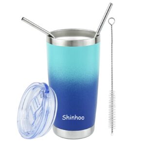 Shinhoo Thermobecher mit Strohhalm und Deckel 600ML, 20oz Isolierbecher, für Outdoor Aktivitäten, hält 4h heiß und 10h k