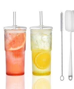VITEVER 600ML Transparente gestreifte Glas-Wasserbecher für Eiskaffee und Bubble Tea | VITEVER 600ML High Borosilicate