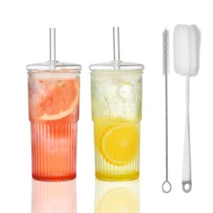 VITEVER 600ML Transparente gestreifte Glas-Wasserbecher für Eiskaffee und Bubble Tea | VITEVER 600ML High Borosilicate
