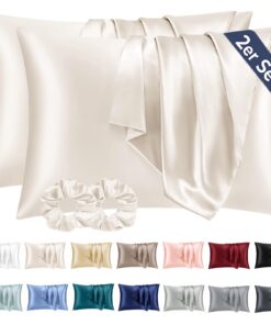 Vielit 2 Stück Satin Kissenbezug 40x60 Beige - Weich wie Seidenkissenbezug, Bessere Pflege als Silk Pillosecke, Haar und
