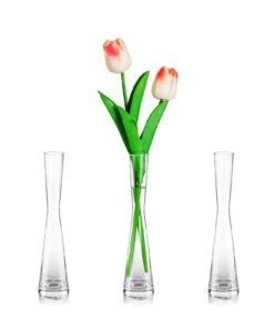 Glasseam Modern Glasvasen Schmal 3er Set 20cm Hoch Handmade Blomus - Tischdeko Hochzeit Tulpen Pampasgras