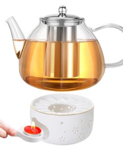 6L Teekanne mit Siebeinsatz für Home Cafe mit Glas Borosilikatglas und Wärmer