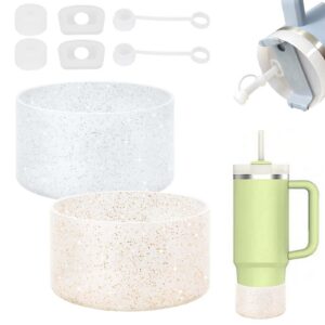 Zimoer Stanley Cup Zubehör, 4 auslaufsichere Silikonstopfen, 2 Strohdeckel, Glitzer Silikon Tumbler Bottom Protector |