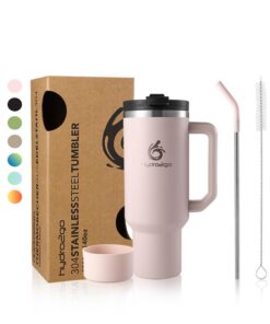 hydro2go® Heiß- & Kaltgetränke Thermobecher, Reise- & Autobecher, Isolierbecher mit Griff & Strohhalm (Rosé, 1200 ml)