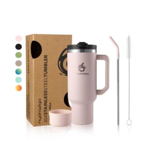 hydro2go® Heiß- & Kaltgetränke Thermobecher, Reise- & Autobecher, Isolierbecher mit Griff & Strohhalm (Rosé, 1200 ml)
