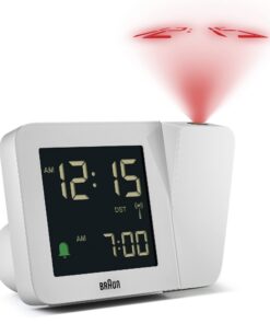Braun Digitaler Funk Projektionswecker DCF für Mitteleuropa mit negativem LCD-Display und Schnelleinstellung - Weiß - BC