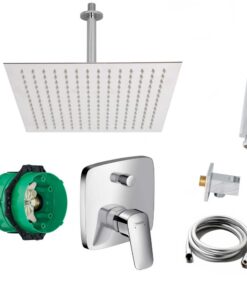 Hansgrohe Logis vanvilla Polierte Duscharmatur mit Duschkopf + Regendusche | vanvilla HG17 Polierte Duschkopf Duschsyst