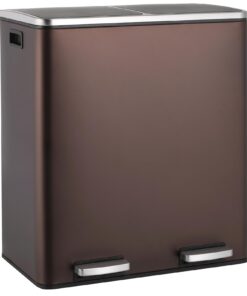 LIFERUN Kunststoffabfall 2 Fach 60L Metallküche Anti-Fingerabdruck Softclose Braun