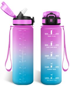 HoneyHolly Trinkflasche 1L BPA-frei Auslaufsicher mit Zeitmarkierungen für Fitness Sport
