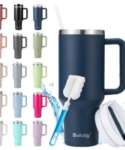 Bukaty Thermobecher mit Strohhalm und Henkel 30oz/0.9L - Edelstahl Vakuum Isolierbecher für Kalte Heiße Getränke - To-Go