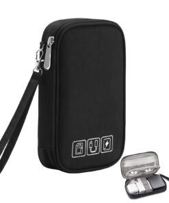 Wasserdichte Universal Kabeltasche für Reisen - Schwarz | Tragbare USB-Ladekabel Tasche mit Organisation - Schwarz | Wa