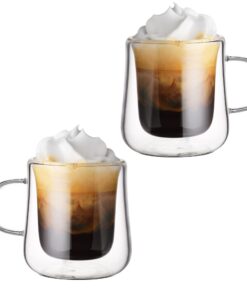 Hausleben 2er Set Mundgeblasene Doppelwandige Thermogläser – Hitzebeständige Teegläser & Kaffeegläser (300ml) Hauslebe
