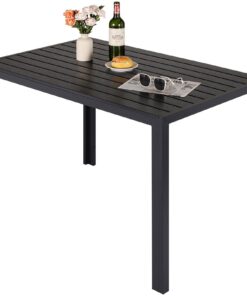 LIFERUN Wetterfest Gartentisch 110x70cm Rechteckig SchwarzOutdoor