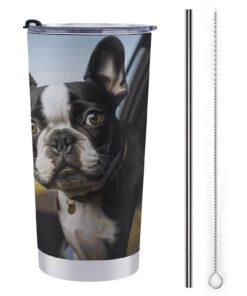 FZMTLDS Welpen Hund Boston Terrier Wasserflasche 20oz Edelstahl geschenkwert für Frauen und Männer Auto Tasse Isoliert A