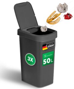 Novaliv 3er-Set Mülleimer 50L Anti-Geruch Abfall Trash Bin für Küche Haushalt