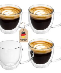 INTIRILIFE 4X Doppelwandige Thermo Gläser Set - Mundgeblasen isoliert für Espresso und Cappuccino -.taucht auf 200-250ml