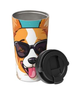 Niedliche Corgi-Gläser für Reisende, isolierter Thermobecher mit Deckel, wiederverwendbar auslaufsicher Kaffeebecher mit