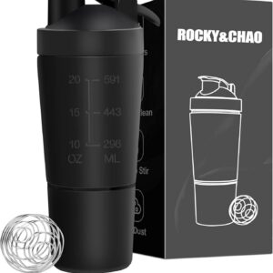 ROCKY&CHAO Proteinshake für Outdoor Enthusiasten mit Edelstahl Becher und Wasserflasche | 700g Proteinuncio (200ml Eiwei