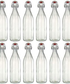 12er Set 1000ml Luftdichte Glasflaschen mit Bügelverschluss - Einzigartiges Design Made in Germany für Limonade, Saft &