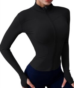 Atmungsaktive Rapbin Laufjacke Damen Langarm Yoga Fitness Shirt Reißverschluss Daumenloch