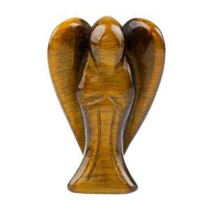 Mookaitedecor Edelstein Tigerauge Engel Figur Deko, Handgeschnitzt Heilstein Schutzengel Statue für Fengshui und Glücksb