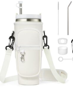Enbagold Stanley Cup Wasserflaschenhalter Tasche 40oz - Riemen, Telefontasche und Auslaufsicheres Zubehör (Cream Weiß)