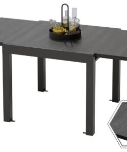 Devoko Aluminium Wetterfest Gartentisch für 4-6 Personen mit Sonnenschutz Leicht zu Reinigen 80-160x80x75cm Dunkelgrau