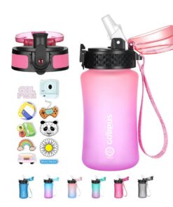 GOPPUS 350ml Kinder Trinkflasche BPA-frei mit Strohhalm Auslaufsicher Zeitmarkierung