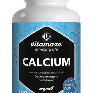 Calcium Tabletten hochdosiert vegan 800 mg pro Tagesdosis für Erwachsene bei Knochengesundheit, 180 TablettenMade in Ger