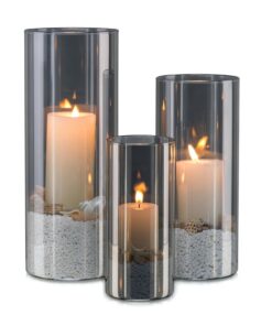 Windlicht Outdoor Glaszylinder Kerzenständer 3er Set Schwarz Groß für Garten Tisch Deko Draußen Drinnen