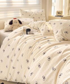 Michorinee Bettwäsche Schwarz Schleifen Aesthetic 3 Teil Set ÖKO-TEX Mikrofaser Weich Renforcé Kissenbezüge 80x80 cm Rei