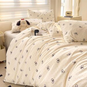Michorinee Bettwäsche Schwarz Schleifen Aesthetic 3 Teil Set ÖKO-TEX Mikrofaser Weich Renforcé Kissenbezüge 80x80 cm Rei