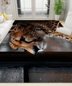 Maschinenwaschbarer Kaschmirimitat Teppich Wohnzimmer 60x90 cm, Kinderzimmer Leopard Design, Hochflor Rutschfest | Hoch
